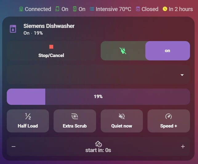 Siemens Dishwasher Card using Custom Card Features